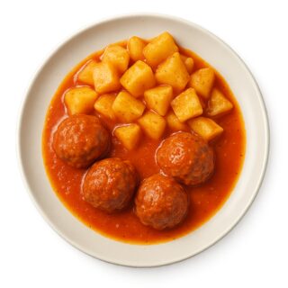Albóndigas (pollo y ternera) en salsa de tomate casero con patatas